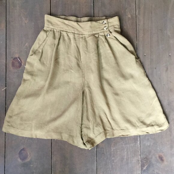 High Waist Khaki Bermuda Shorts Size S || Linen Shorts - Picture 2 of 10